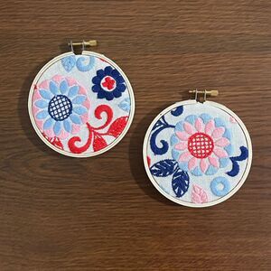 4.5 inch Pair of Repurposed Colorful Floral Vintage Embroidered Linens Decor New